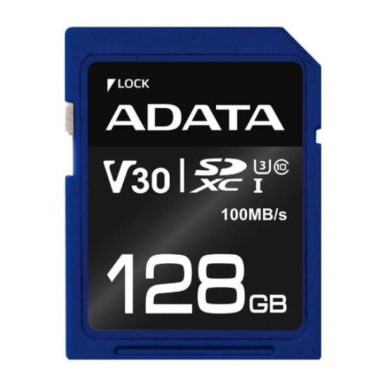 Memoria SDXC ADATA Premiere Pro - 128GB - Clase 10 - Negro/Azul - ASDX128GUI3V30S-R