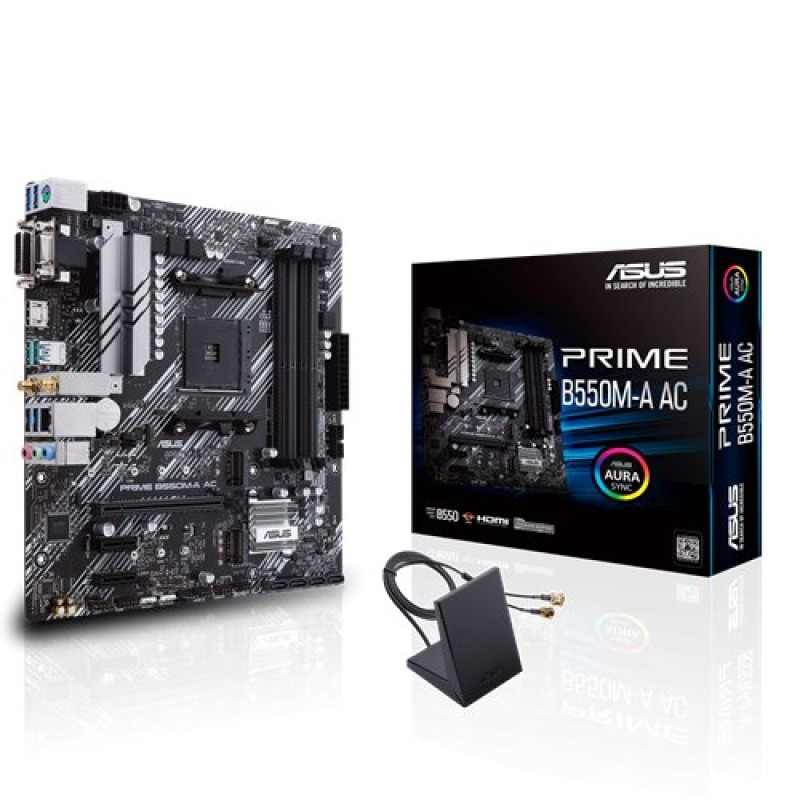 Tarjeta Madre ASUS PRIME B550M-A AC - Socket AM4 - 4xDDR4 - 2400/3200/4600(O.C) MHz - HDMI - VGA - DVI-D - USB 2.0/3.2 - Micro ATX - PRIME B550M-A AC