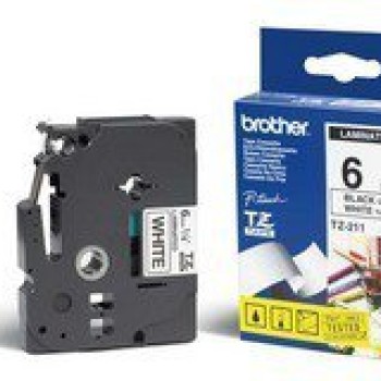 Cinta Brother TZE211 - Texto Negro sobre Blanco - 6mm x 8m - Resistente UV