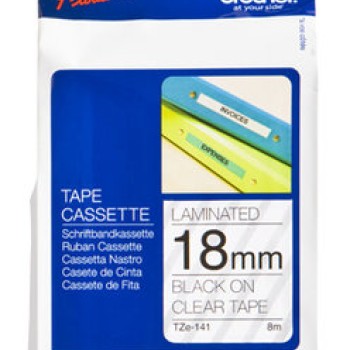 Cinta Brother TZE141 - Texto Negro sobre Fondo Transparente - 18mm x 8m