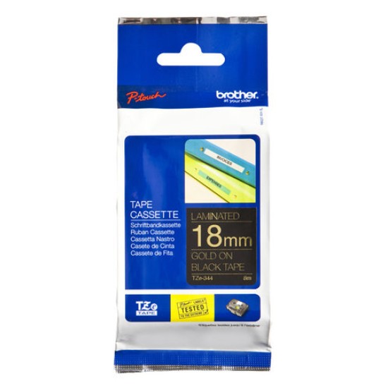 Cinta Brother TZE344 - 18mm x 8m - Oro/ Negro - TZE344