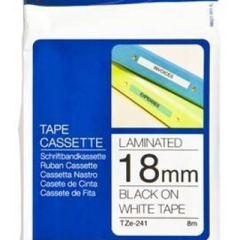 Cinta Brother TZE241 - Texto Negro sobre Blanco - 18mm x 8m - Etiquetas Adhesivas