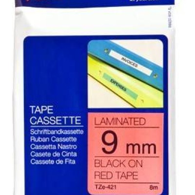 Cinta Brother Tze421 Texto Negro Sobre Fondo Rojo 9Mm X 8Mts. - TZE421