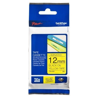 Cinta Brother TZE631 - Texto Negro sobre Fondo Amarillo - 12mm x 8mts. - Laminada - TZE631
