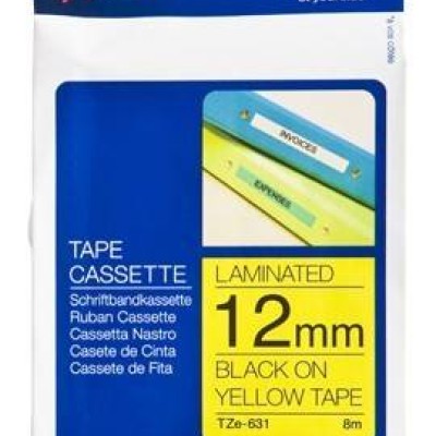Cinta Brother TZE631 - Texto Negro sobre Fondo Amarillo - 12mm x 8mts. - Laminada - TZE631