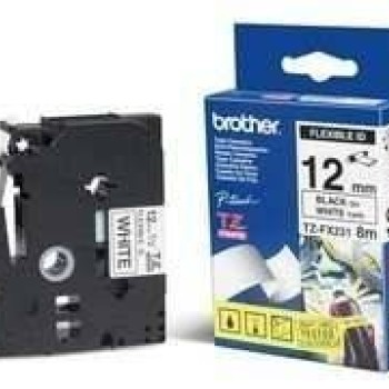 Cinta Brother TZEFX231 - Texto Negro sobre Blanco - 12mm x 8m - Laminada Flexible