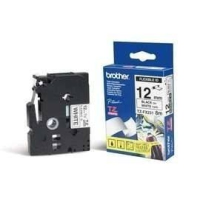 Cinta Brother TZEFX231 - Texto Negro sobre Fondo Blanco - 12mm x 8mts. - Laminada Flexible - TZEFX231