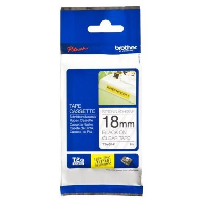 Cinta Brother TZES141 - Texto Negro sobre Fondo Transparente - 18mm x 8mts. - Supér Adhesiva - TZES141 Cinta Brother TZES141 - Texto Negro sobre Fondo Transparente - 18mm x 8mts. - Supér Adhesiva - TZES141
