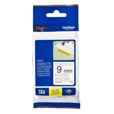 Cinta Brother TZES221 - Texto Negro sobre Fondo Blanco - 9mm x 8mts. - Laminada - Súper Adhesiva - TZES221