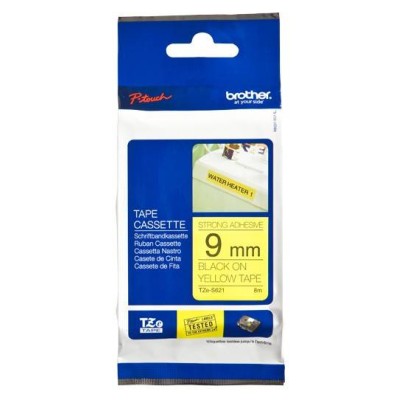 Cinta Brother TZES621 - Texto Negro sobre Fondo Amarillo - 9mm x 8mts - Súper Adhesiva - TZES621