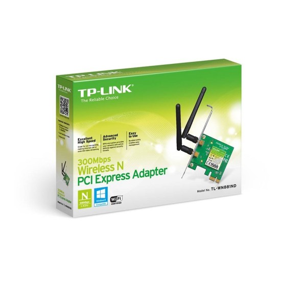 Tarjeta de Red TP-LINK - PCI-Express - 2.4 GHz - 300 Mbit/s - 2 Antenas Externas - TL-WN881ND