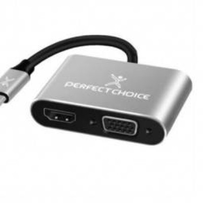 Adaptador Perfect Choice Pc 101284 Usb C Macho A Hdmi/Vga Hembra Negro/Gris - PC-101284