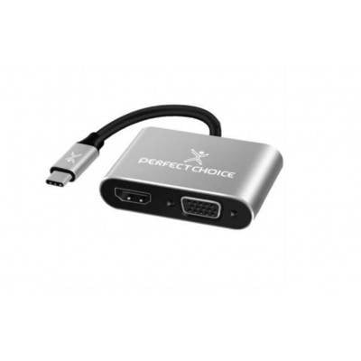 Adaptador Perfect Choice Pc 101284 Usb C Macho A Hdmi/Vga Hembra Negro/Gris - PC-101284