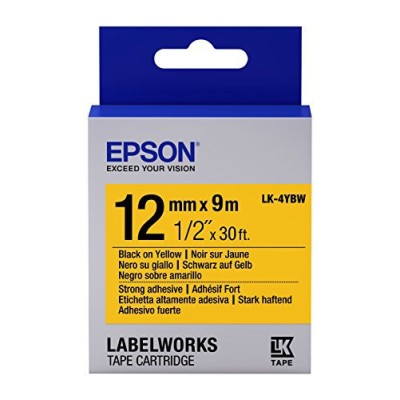Cinta Epson LK-4YBW - Texto Negro sobre Fondo Amarillo - 12mm x 9mts. - Adhesivo Resistente  - LK-4YBW