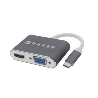 Adaptador Tipo C Naceb Na 0113 Hdmi Vga Plata - NA-0113