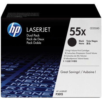Pack de 2 Cartuchos de Tóner HP 55X Negro Alto Rendimiento LaserJet Original - Modelo CE255XD
