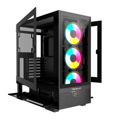 Gabinete Gamer Ocelot HUNTER-2 - ATX/Micro ATX/Mini-ITX/E-ATX - 3 Ventiladores - Panel Lateral - HUNTER-2