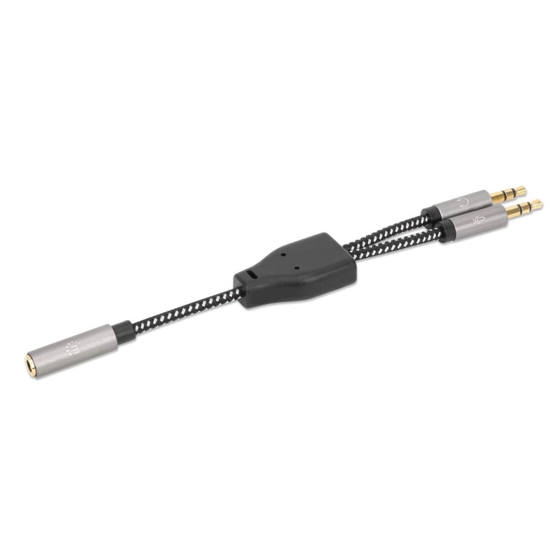 Adaptador de Audio Manhattan 356121 - 2 en 1 - 3.5mm - 15cm - Negro con Plata - 356121