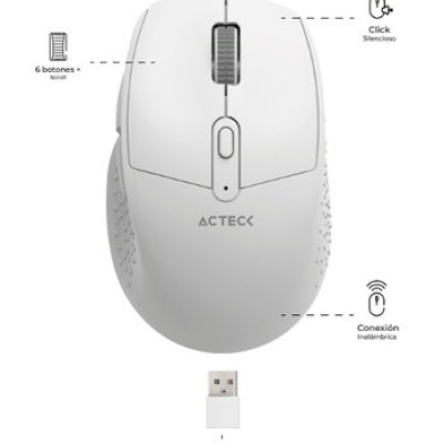 Mouse Acteck OPTIMIZE ERGO MI680 - Inalámbrico - USB - 6 Botones - Blanco - AC-934084