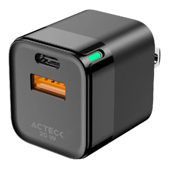 Cargador de Pared Acteck Energon Prime - 20W - USB-C - USB-A - Negro - AC-935555