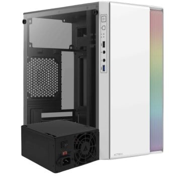 Gabinete Gamer Acteck Fusion II GI440 - Micro Torre - Micro ATX/Mini ITX - Fuente 500W - Panel Lateral - Blanco - AC-935760