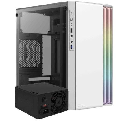 Gabinete Gamer Acteck Fusion II GI440 - Micro Torre - Micro ATX/Mini ITX - Fuente 500W - Panel Lateral - Blanco - AC-935760