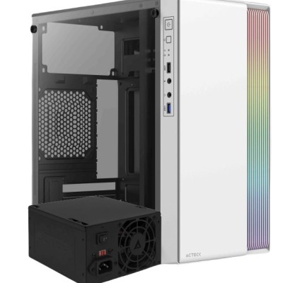 Gabinete Gamer Acteck Fusion II GI440 - Micro Torre - Micro ATX/Mini ITX - Fuente 500W - Panel Lateral - Blanco - AC-935760