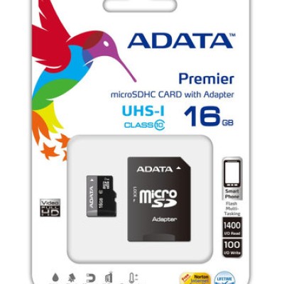 Memoria MicroSDHC ADATA - 16GB - Clase 10 - UHS-I - C/Adaptador - AUSDH16GUICL10-RA1