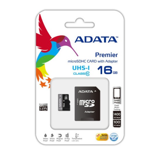 Memoria MicroSDHC ADATA - 16GB - Clase 10 - UHS-I - C/Adaptador - AUSDH16GUICL10-RA1