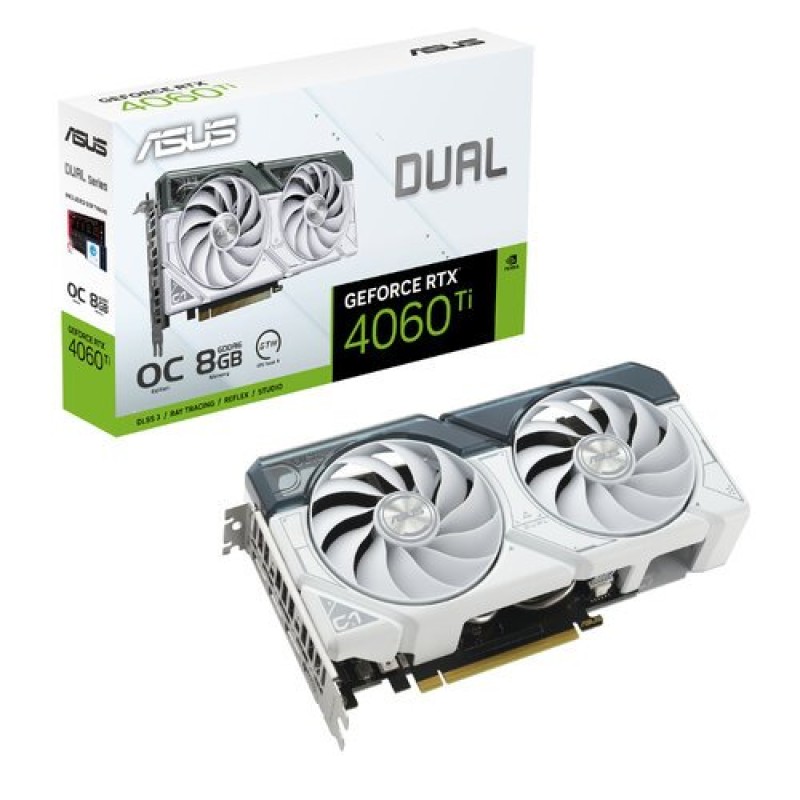 Tarjeta de Video ASUS Dual GeForce RTX 4060 Ti White OC Edition - 8GB - 128-bit - PCI-E 4.0 - GDDR6 - HDMI - DisplayPort - - DUAL-RTX4060TI-O8G-WHITE