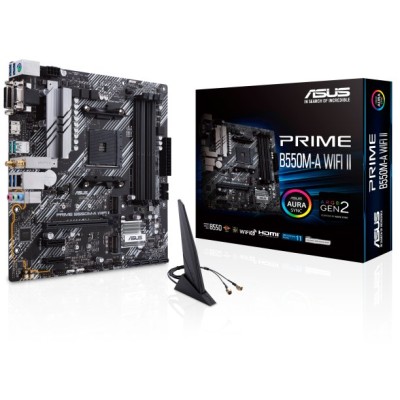 Tarjeta Madre ASUS PRIME B550M-A WIFI II - Socket AM4 - 4x DDR4 - 2133/3200/4866(OC) MHz - HDMI - VGA - DVI-D - USB 2.0/3.2 - Micro ATX - PRIME B550M-A WIFI II