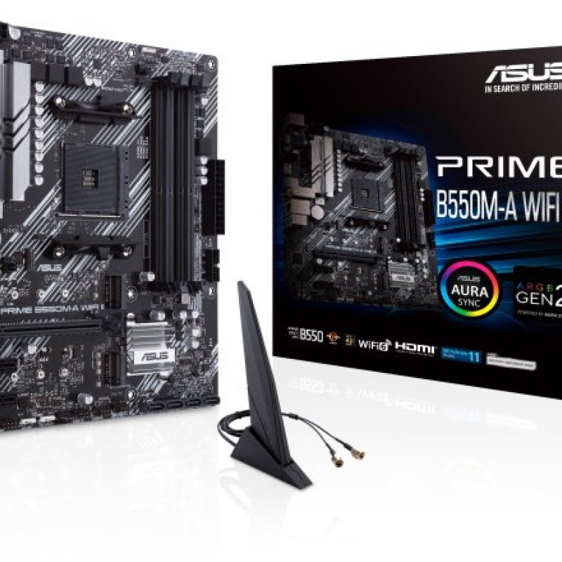 Tarjeta Madre ASUS PRIME B550M-A WIFI II - Socket AM4 - 4x DDR4 - 2133/3200/4866(OC) MHz - HDMI - VGA - DVI-D - USB 2.0/3.2 - Micro ATX - PRIME B550M-A WIFI II