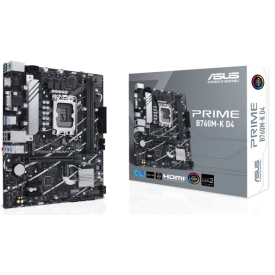 Tarjeta Madre ASUS PRIME B760M-K D4 - Socket 1700 - 2x DDR4 - 2133/3200/5333(OC)MHz - HDMI - VGA - USB 2.0/3.2 - Micro ATX - PRIME B760M-K D4
