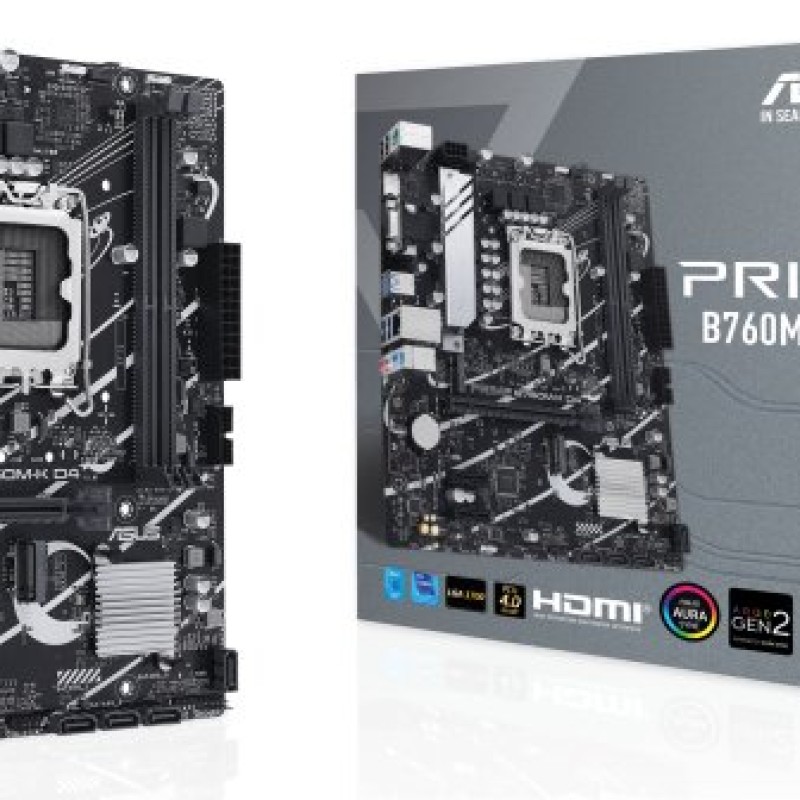 Tarjeta Madre ASUS PRIME B760M-K D4 - Socket 1700 - 2x DDR4 - 2133/3200/5333(OC)MHz - HDMI - VGA - USB 2.0/3.2 - Micro ATX - PRIME B760M-K D4