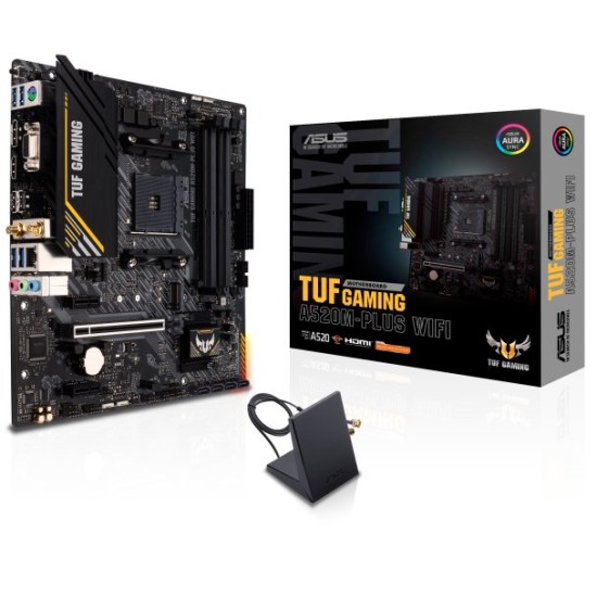 Tarjeta Madre ASUS TUF GAMING A520M-PLUS WIFI - Socket AM4 - 4xDDR4 - 2133/3200/4866(O.C.)MHz - HDMI - VGA - DisplayPort - USB 2.0/3.2 - Micro ATX - TUF GAMING A520M-PLUS WIFI