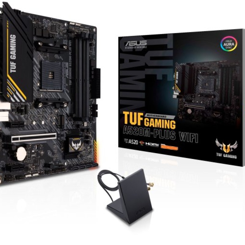 Tarjeta Madre ASUS TUF GAMING A520M-PLUS WIFI - Socket AM4 - 4xDDR4 - 2133/3200/4866(O.C.)MHz - HDMI - VGA - DisplayPort - USB 2.0/3.2 - Micro ATX - TUF GAMING A520M-PLUS WIFI