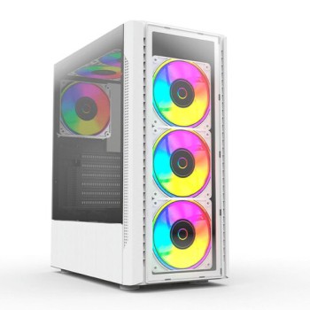 Gabinete Gamer Balam Rush DRAGONFLY II CRYSTAL GM745 - Media Torre Blanco con Panel Lateral de Vidrio