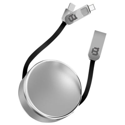 Cable USB 2 en 1 BLACKPCS CASMCPR-3 - USB A - USB-C - 1M - Macho - Retráctil - Plata - CASMCPR-3