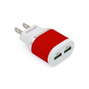 Cargador de Pared BRobotix 161264R - USB - 2 Puertos - Rojo - 161264R