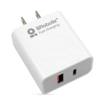 Cargador Dual BRobotix 6000502 - USB 3.0 - USB-C - Blanco - 6000502