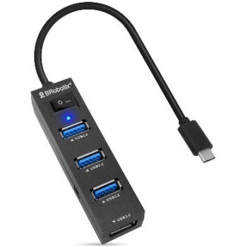 Hub USB BRobotix 6001189 - USB-C - 4 Puertos USB 3.0 - Con Switch - 6001189
