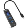 Hub USB BRobotix 6001189 - USB-C - 4 Puertos USB 3.0 - Con Switch - 6001189