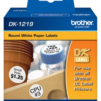 Etiquetas Redondas Pre-Cortadas Brother DK1219 - 12mm Diámetro Blanco - 1200 Unidades