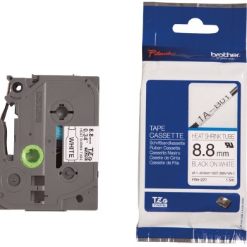 Cinta Brother HSE221 - Texto Negro sobre Blanco - 8.8mm x 1.5m - Compatible PT-E300VP