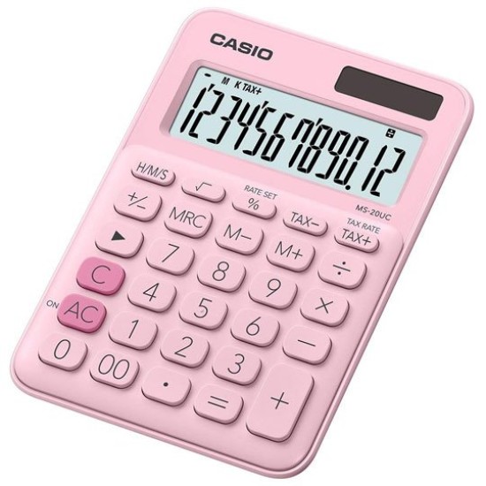Calculadora básica CASIO MS-20UC-PK-S-EC - 12 dígitos - Batería Solar - Rosa - MS-20UC-PK-S-EC