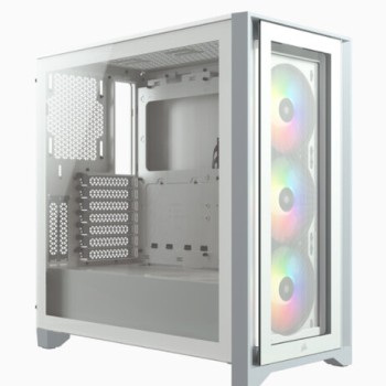 Gabinete Gamer Corsair iCUE 4000X RGB - Media Torre ATX Blanco con Panel Lateral de Vidrio