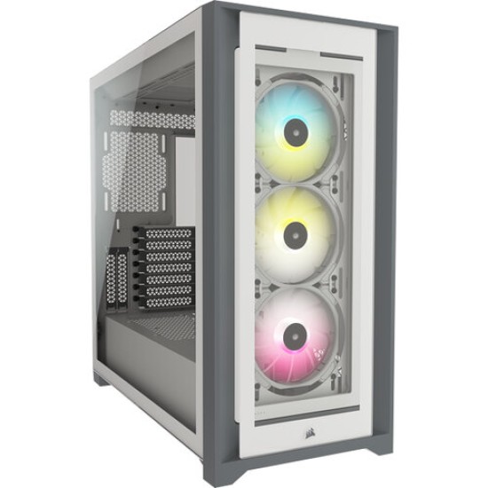Gabinete Gamer Corsair iCUE 5000X RGB - Media Torre - ATX/E-ATX/mini-ITX - 3 Ventiladores - Panel Lateral - RGB - Blanco - CC-9011213-WW