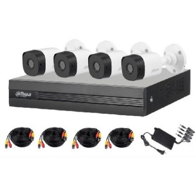 Kit de Vigilancia Dahua - DVR 4 Canales - 4 Cámaras - Accesorios - DH-KIT/XVR1B04-I/4-B1A21N-0360B