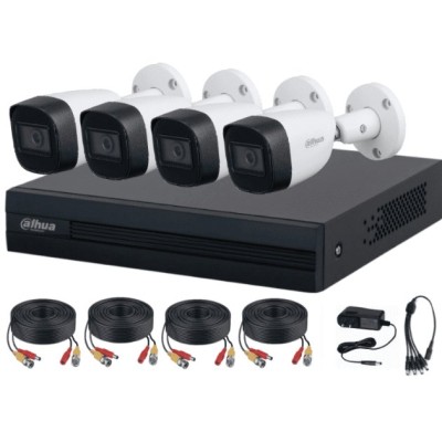 Kit de Vigilancia Dahua DH-KIT/XVR1B04-I/4-HFW1200CMN-A-0280B-S5 - DVR - 4 Canales - 4 Cámaras - Bala - 2MP - 4 rollos de cable siamés - Fuente de poder - Pulpo para 4 cámaras - DH-KIT/XVR1B04-I/4-HFW1200CMN-A-