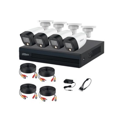 Kit de vigilancia Dahua FULLCOLORKIT - DVR 4 Canales - 4 Cámaras - Accesorios - DH-KIT/XVR1B04-I/4-HFW1209CN-LED